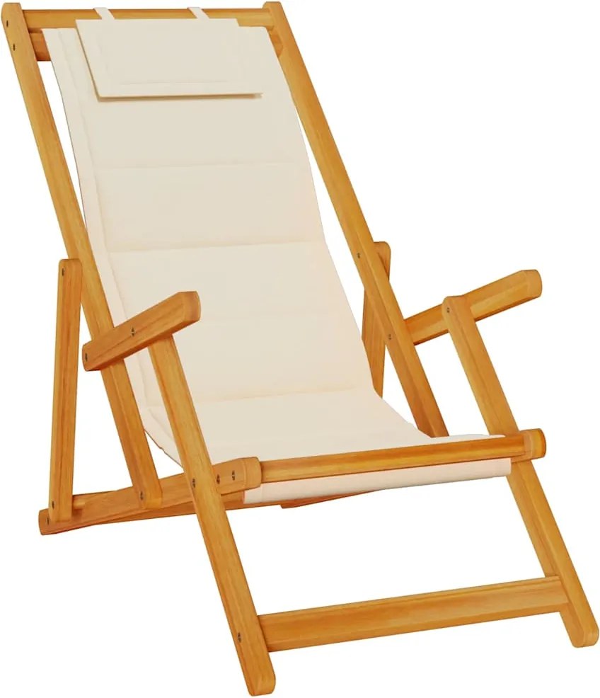 vidaXL Scaun de plajă pliabil cu cotiere, lemn de salcâm și textilen