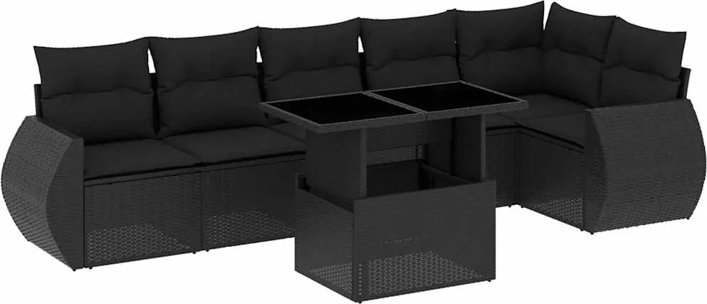 vidaXL Set canapele de grădină cu perne, 7 piese, negru, poliratan