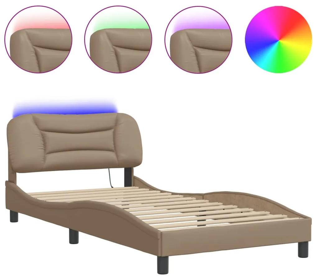 3213917 vidaXL Cadru de pat cu LED, cappuccino, 100x200 cm, piele ecologică