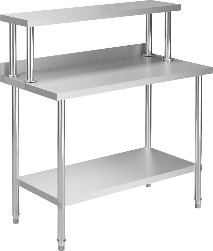vidaXL Masă bucătărie cu raft superior, 120x60x120 cm, oțel inoxidabil