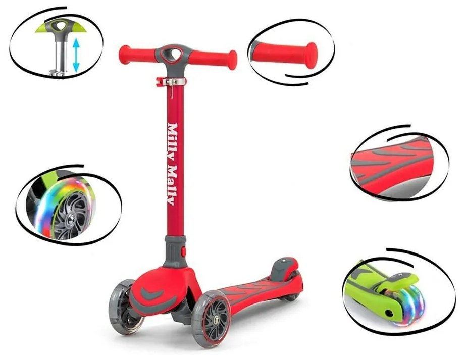 Trotinetă Milly Mally Scooter Boogie roșu, 80,6 x 59 x 25 cm