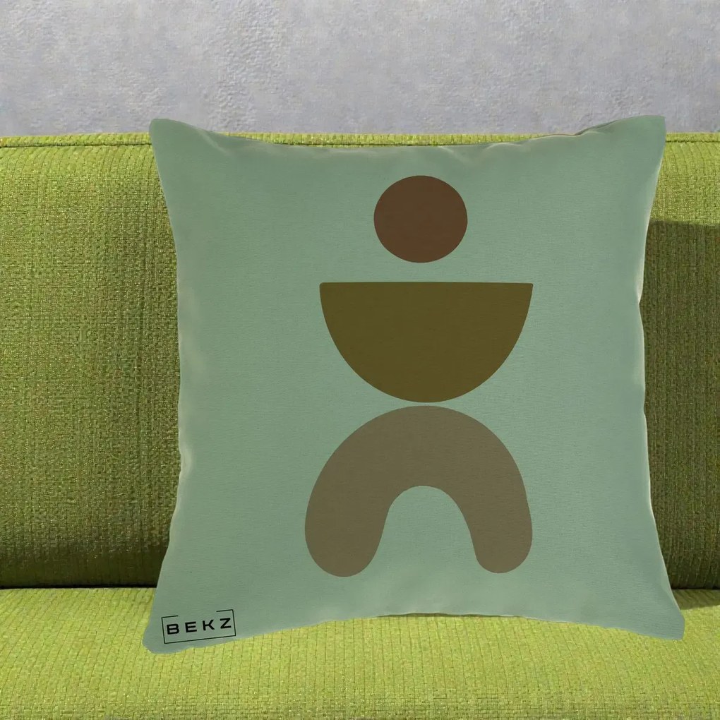 Perna Decorativa Geometric Boho Disc si Arc, 40x40 cm, Verde, Husa Detasabila, Perna Inclusa, BEKZ®