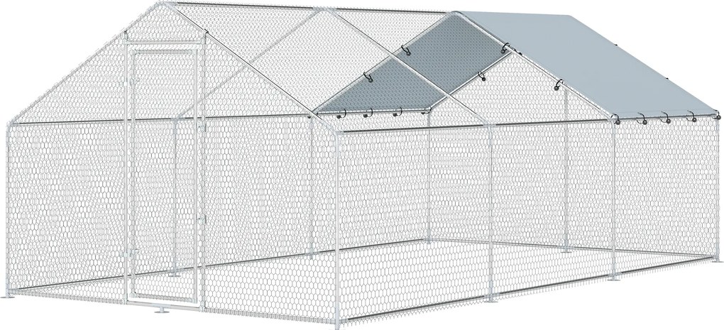 PawHut Coteț Exterior Mare din Oțel Galvanizat 5,1x3x1,9 m 15,3 m² cu Husă din Material Oxford și Încuietoare Argintiu | Aosom Romania