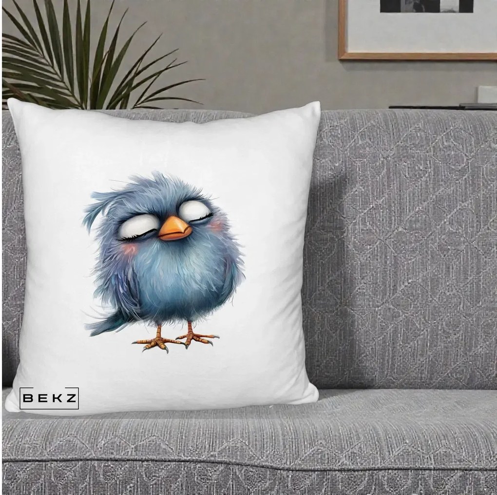 Perna Decorativa Pui Pufos Albastru Adormit, 40x40 cm, Alb Pufos, Husa Detasabila, Perna Inclusa, BEKZ®