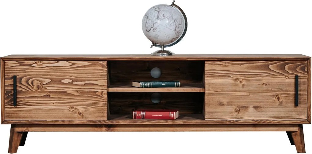 Comodă TV lemn masiv Timeless 2 Uși culisante 2 Nișe Whisky, 146 × 40 × 48 cm