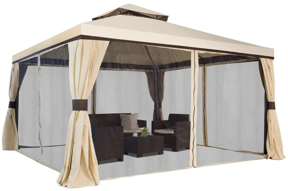 Pavilion mare de grădină cu plasă de țânțari și perdele Valencia 4 x 4 m crem Garden Point