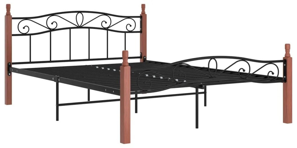 324907 vidaXL Cadru de pat, negru, 140x200 cm, metal și lemn masiv de stejar