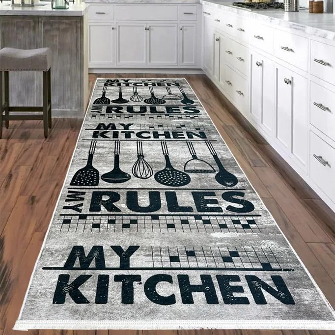 Traversa bucatarie antiderapanta, 80x300 cm, poliester, gri, model Kitchen Rules