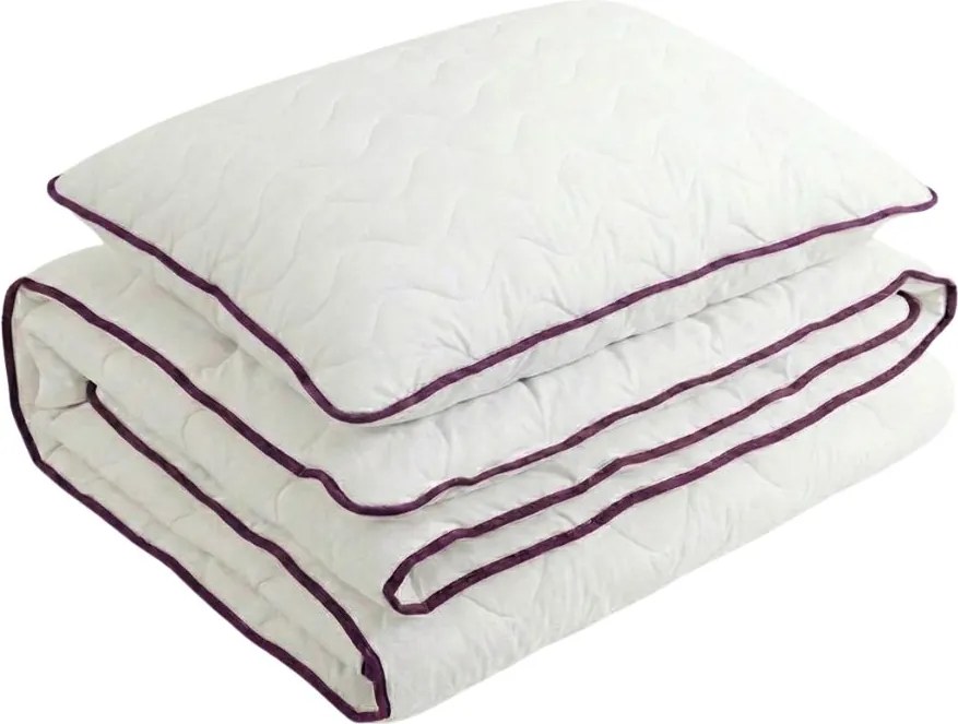 Pilota quiltata pentru toate anotimpurile 140x200 cm cu perna STELLA LAVENDER 70x90 cm, alba