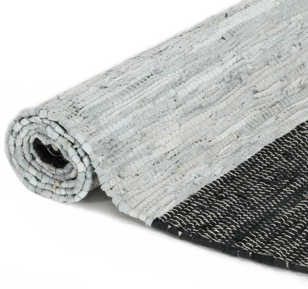 Covor Chindi tesut manual, gri si negru, 120x170 cm, piele Negru, 120 x 170 cm