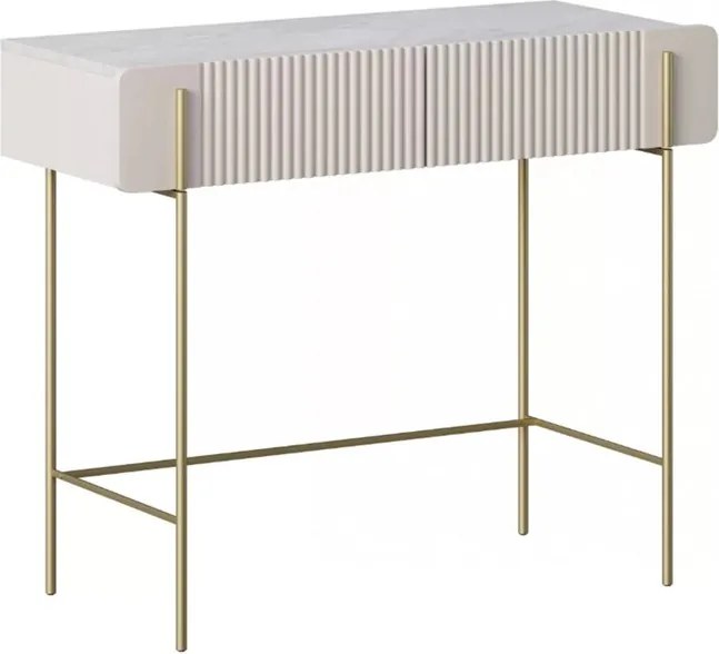 Masuta de toaleta Malmi 100 cm cu sertare - cashmir / crema bianca / picioare aurii