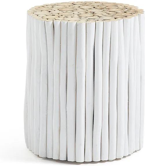 Taburet alb lemn tec Filippo La Forma