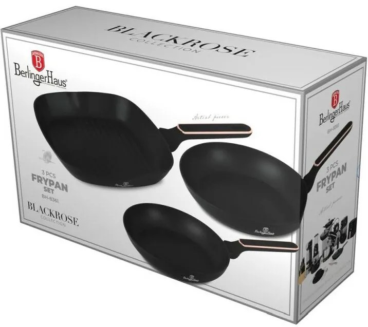 BerlingerHaus Set de tigăi cu suprafață din titan Black Rose, 3 buc.