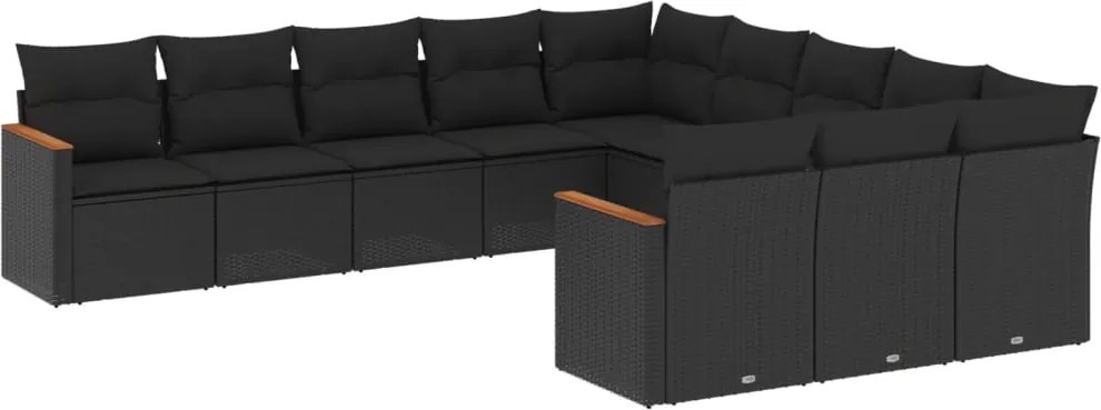 vidaXL Set canapele de grădină cu perne, 11 piese, negru, poliratan