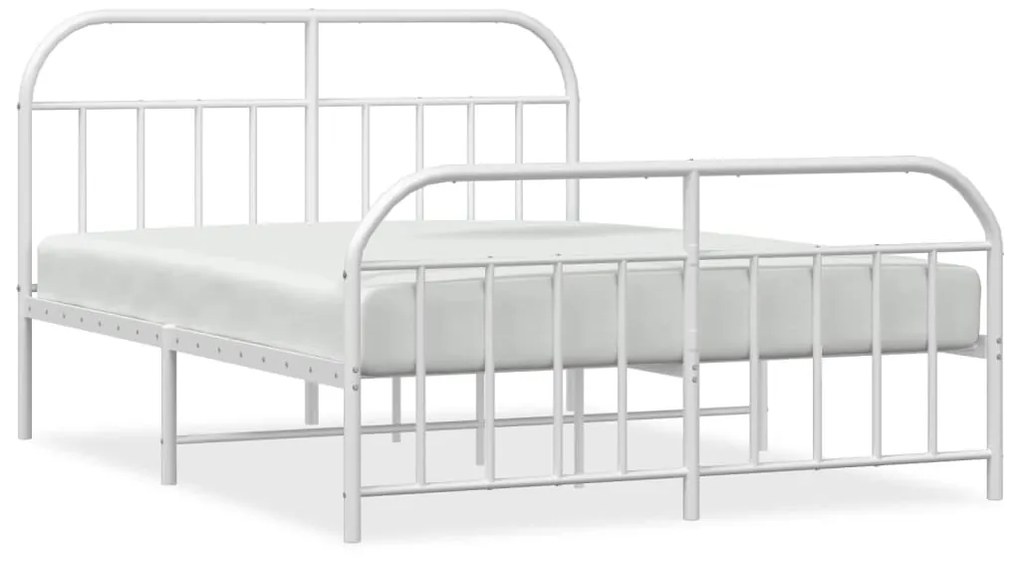 353707 vidaXL Cadru de pat metalic cu tăblie de cap/picioare, alb, 183x213 cm