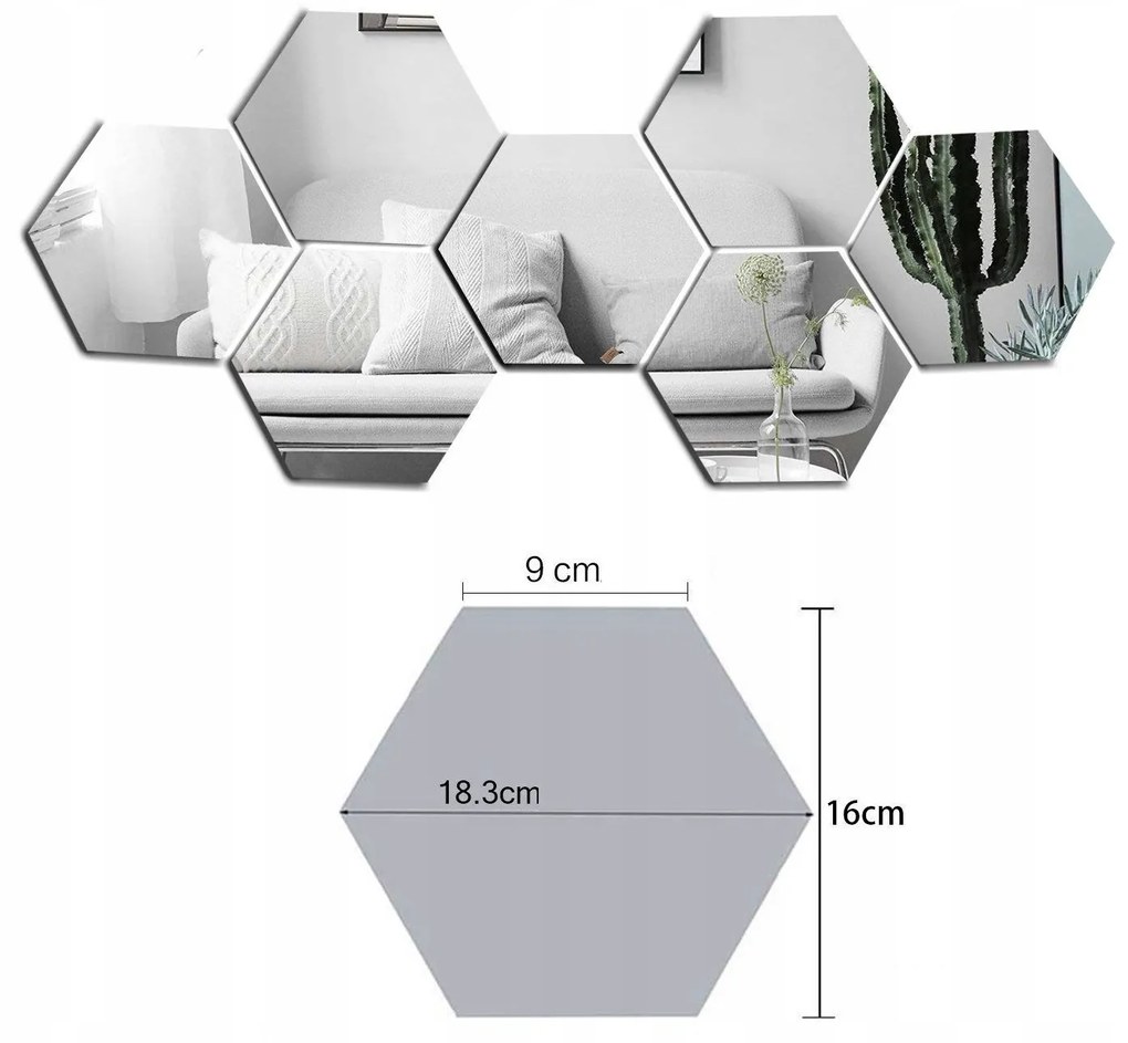 Oglinda decorativa Hexagon Set 8 bucati