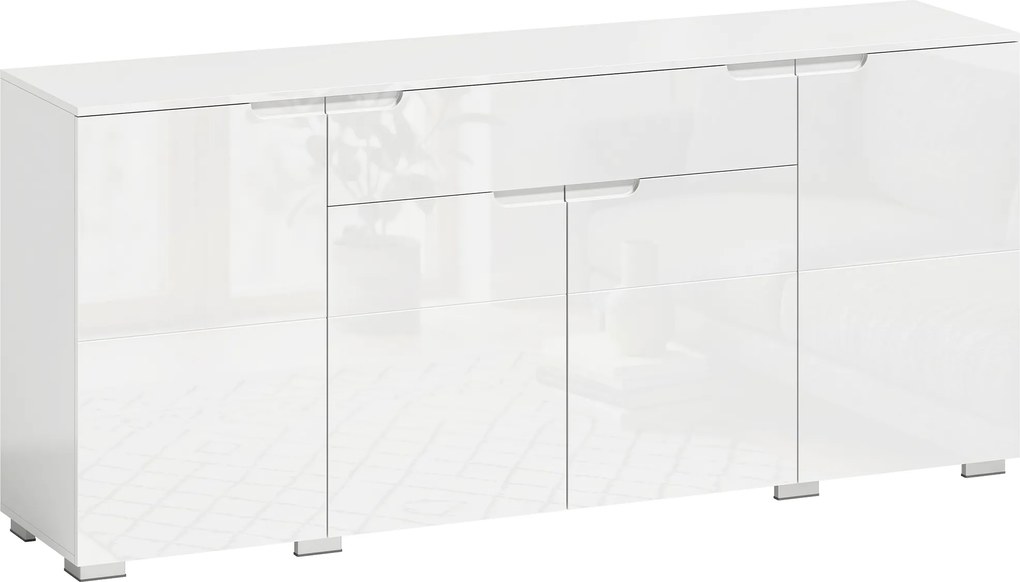 HOMCOM Sideboard lucios, bufet modern cu 4 uși și rafturi reglabile, dulap de bucătărie cu Soft-Close, alb | Aosom Romania
