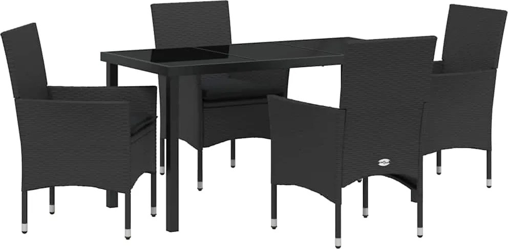 vidaXL Set de masă pentru grădină cu pernă 5 pcs Negru poliratan
