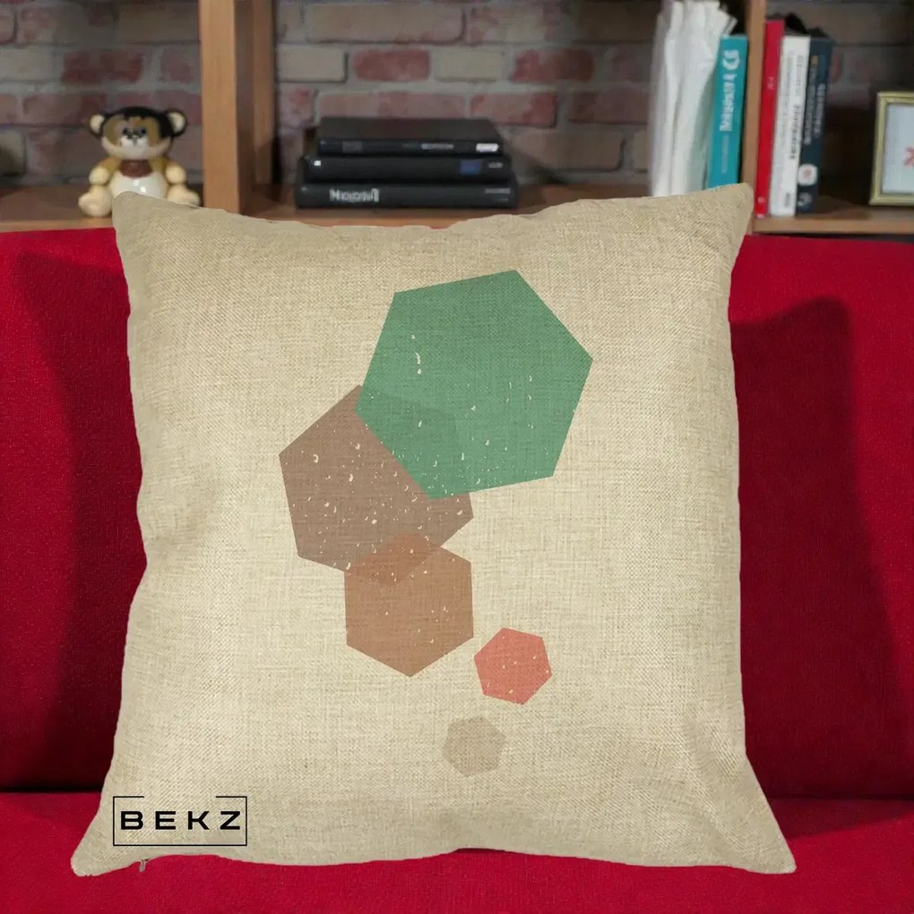 Perna Decorativa Geometric Hexagoane Pastel, 40x40 cm, Crem, Husa Detasabila, Perna Inclusa, BEKZ®