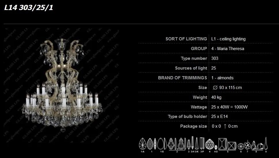 Candelabru 25 de brate Maria Theresa cristal Bohemia L14 303/25/1