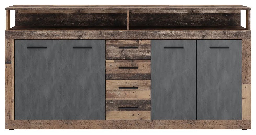 Comodă combinată, stejar de culoare închisă old star dark/grafit, LUNYSA