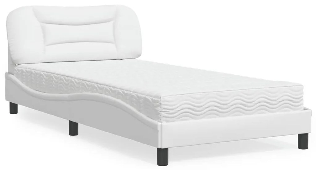 vidaXL Pat cu saltea, alb, 100x200 cm, piele ecologică