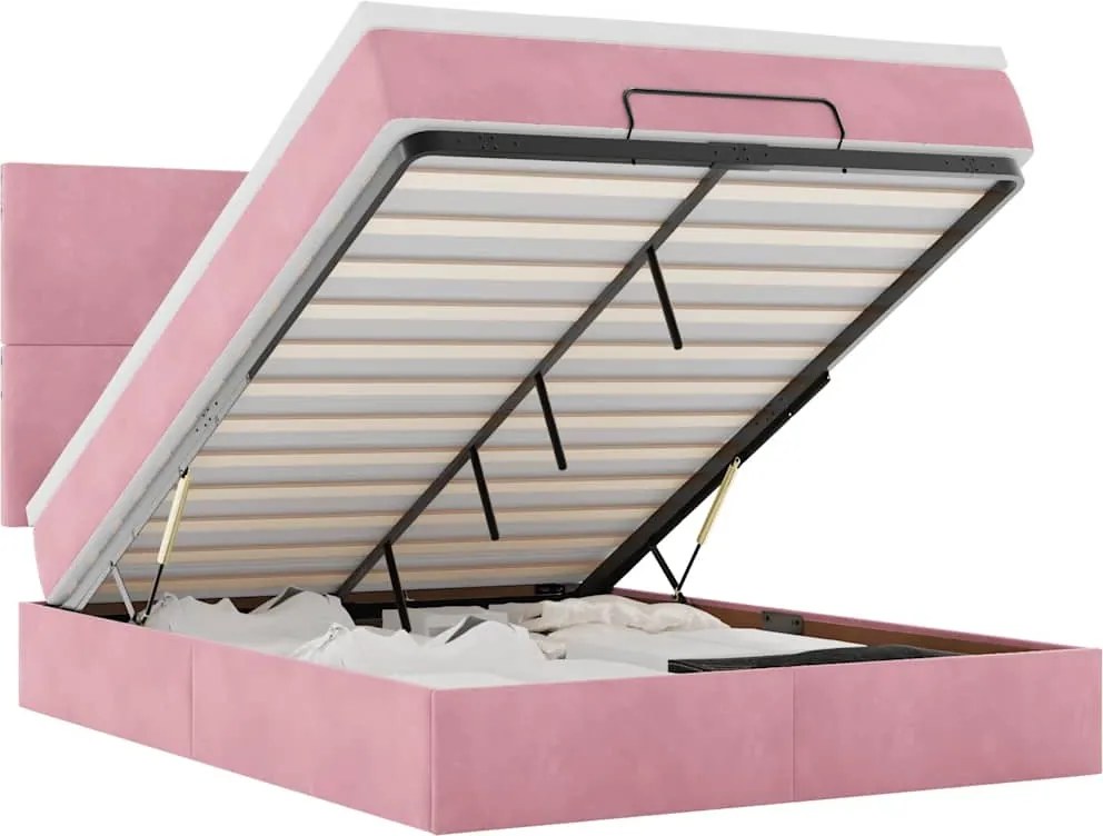 vidaXL Cadru de pat otoman cu saltele Roz 140x190cm catifea