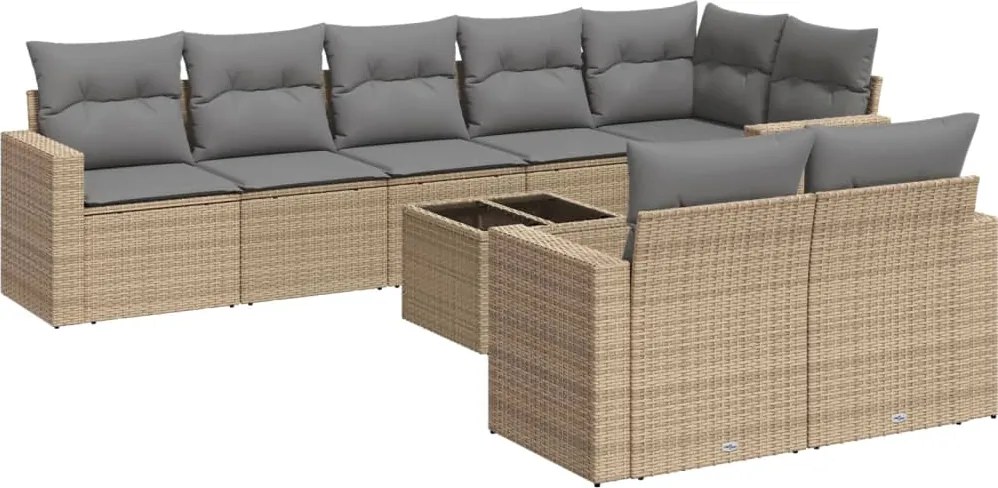 vidaXL Set canapele de grădină, 9 piese, cu perne, bej, poliratan