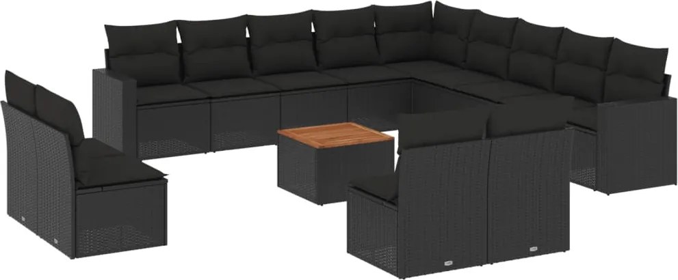 vidaXL Set mobilier de grădină cu perne, 14 piese, negru, poliratan