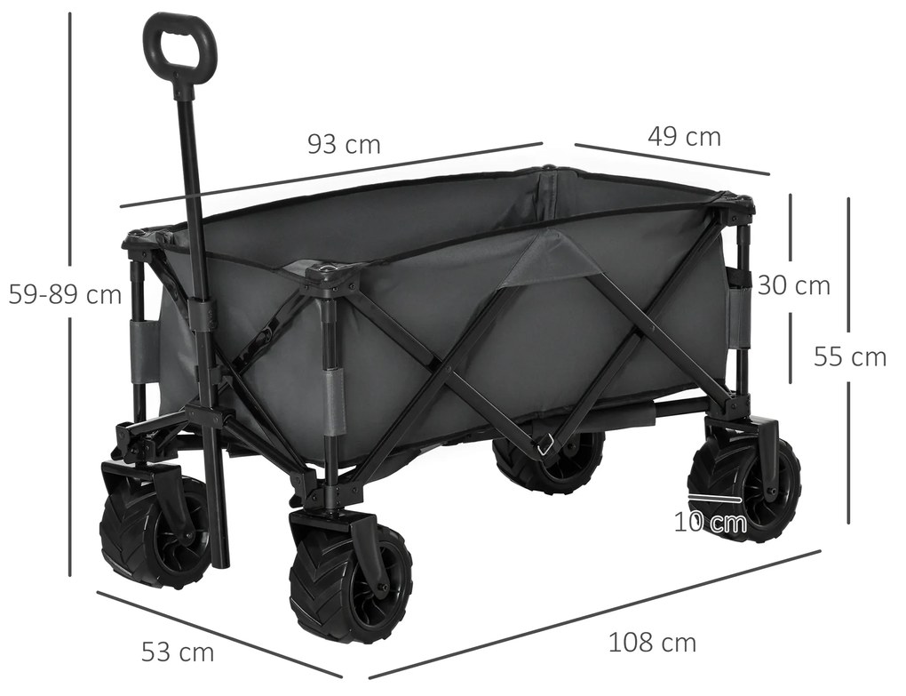 Outsunny Cărucior de Grădină cu Mâner Telescopic, Cărucior Metalic cu Spațiul de Depozitare din Material Oxford, 108x55 cm, Gri