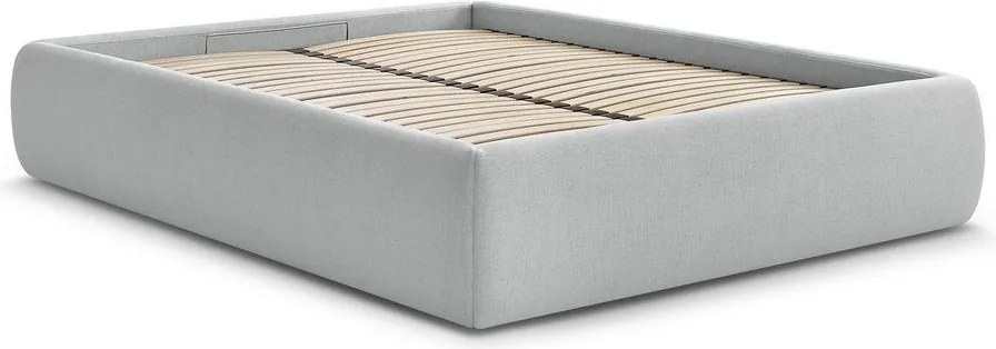 Pat matrimonial gri deschis tapițat cu spațiu de depozitare/fără tăblie cu somieră 180x200 cm Inera – Bobochic Paris