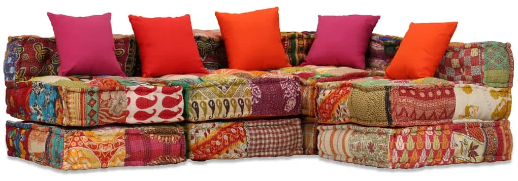 vidaXL Canapea puf modulară cu 4 locuri, petice, material textil