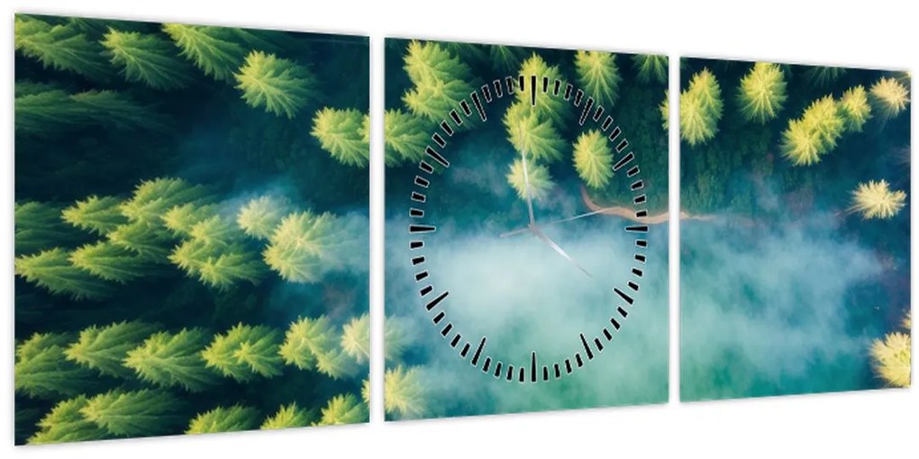 Tablou - O pădure învăluită în ceață (cu ceas) (90x30 cm)