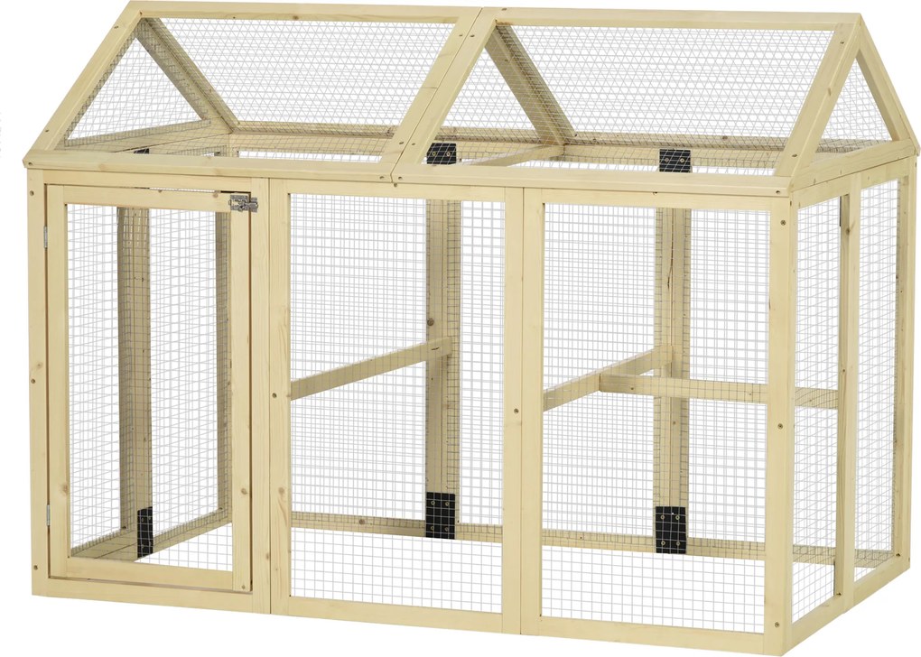 PawHut Adăpost pentru Găini de Exterior din Lemn, Cușcă cu Uși Multiple și Plasă Metalică, 140x88.5x106 cm, culoare Lemn | Aosom Romania
