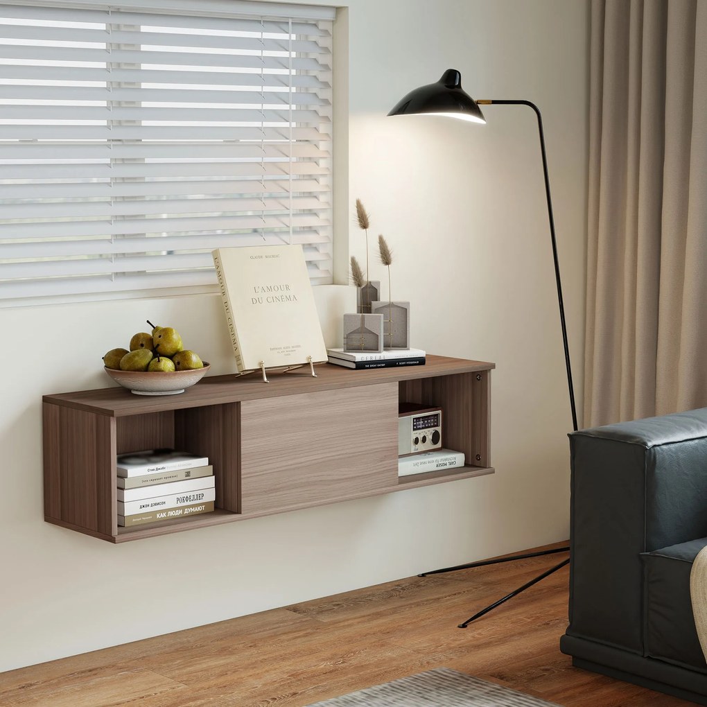 HOMCOM Dulap suspendat, mobilier de depozitare cu 2 compartimente deschise si usa rabatabila, 120 x 30 x 29,5 cm, maro | Aosom Romania