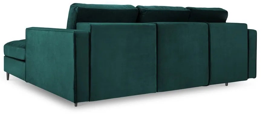 Colțar extensibil din catifea cu șezlong dreapta Milo Casa Santo, verde petrol
