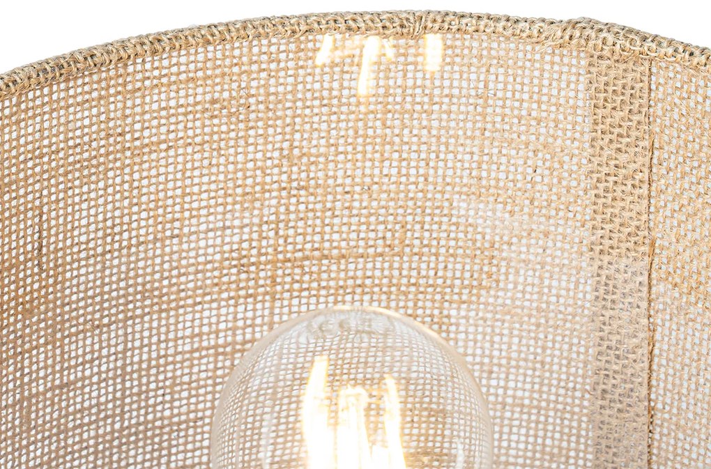 Lampă de masă rustică din lemn cu abajur din in natural 25 cm - Mels