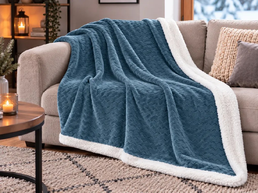 Patura VELVORA, albastru-verde imitatie de miel Dimensiune: 150 x 200 cm
