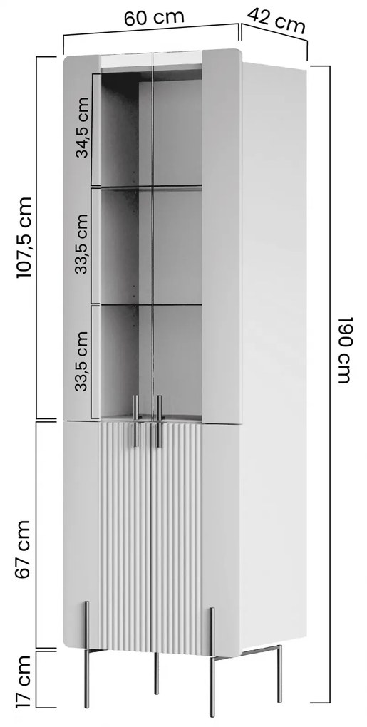 Vitrina Malmi 60 cm pe bază de metal - cașmir / crem bianca / picioare aurii