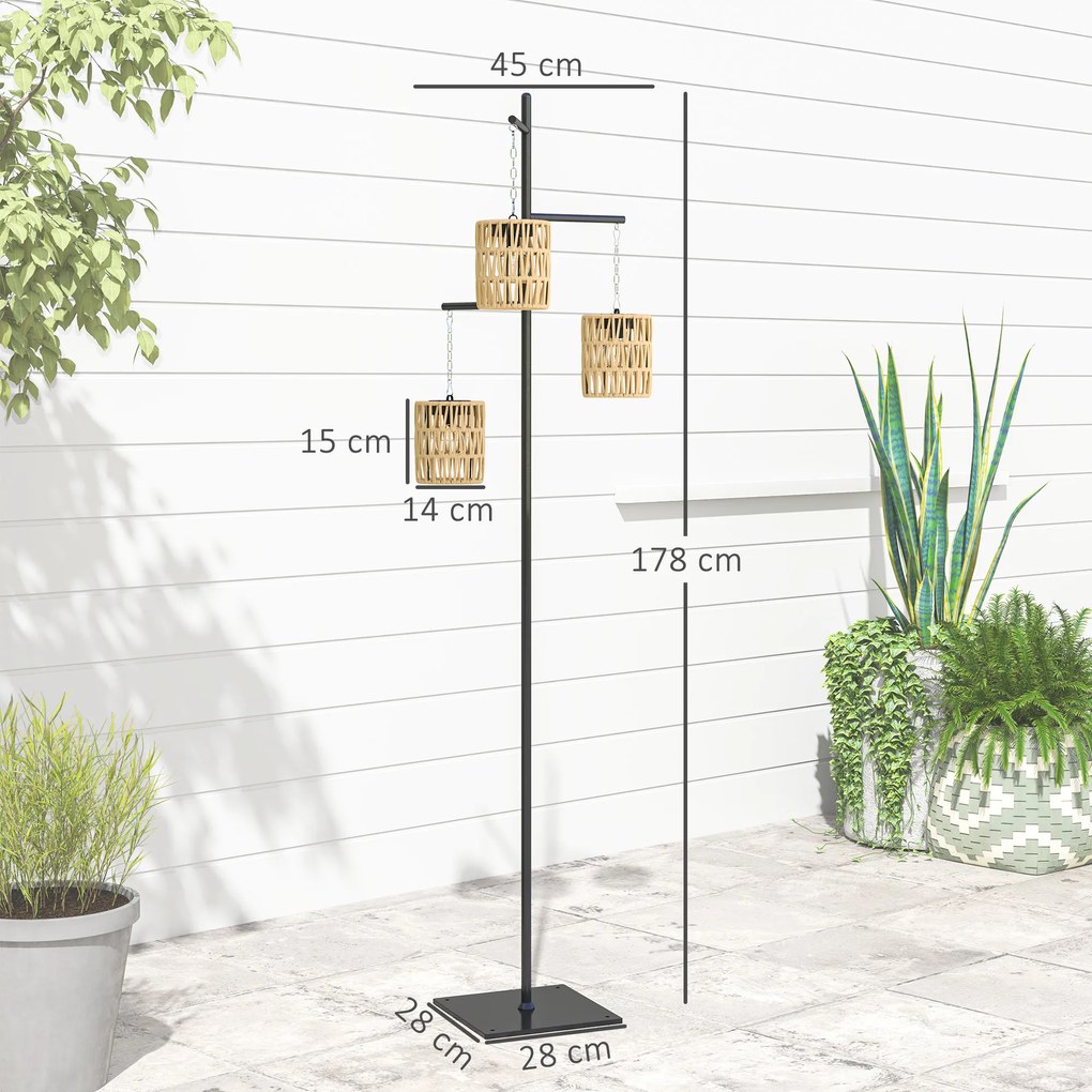 Outsunny Lampă de Exterior Solară cu 3 Lumini în Stil Boho cu Bază Pătrată, 45x45x178 cm, Negru | Aosom Romania