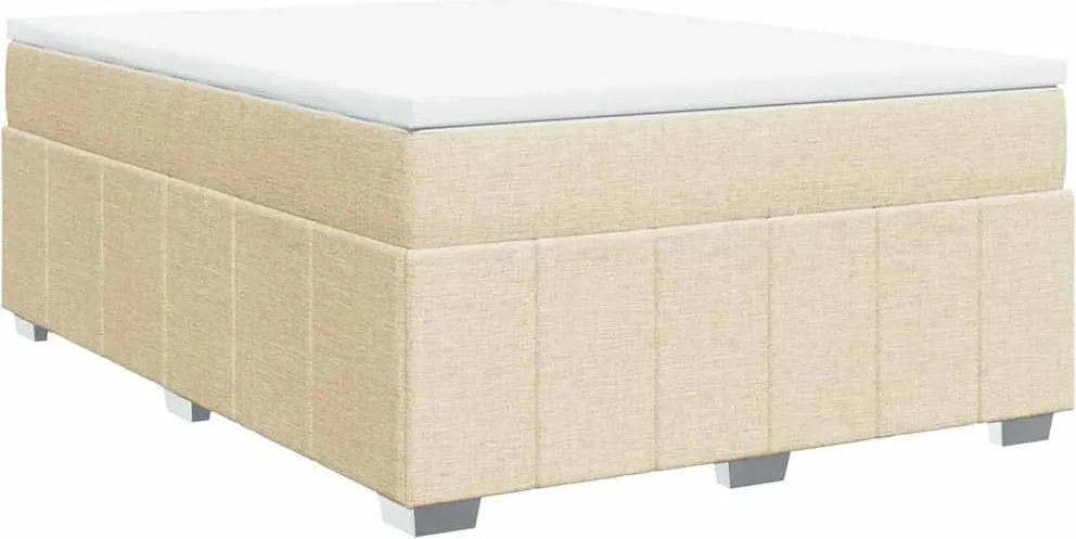 vidaXL Pat box spring cu saltea, crem, 140x200 cm, textil