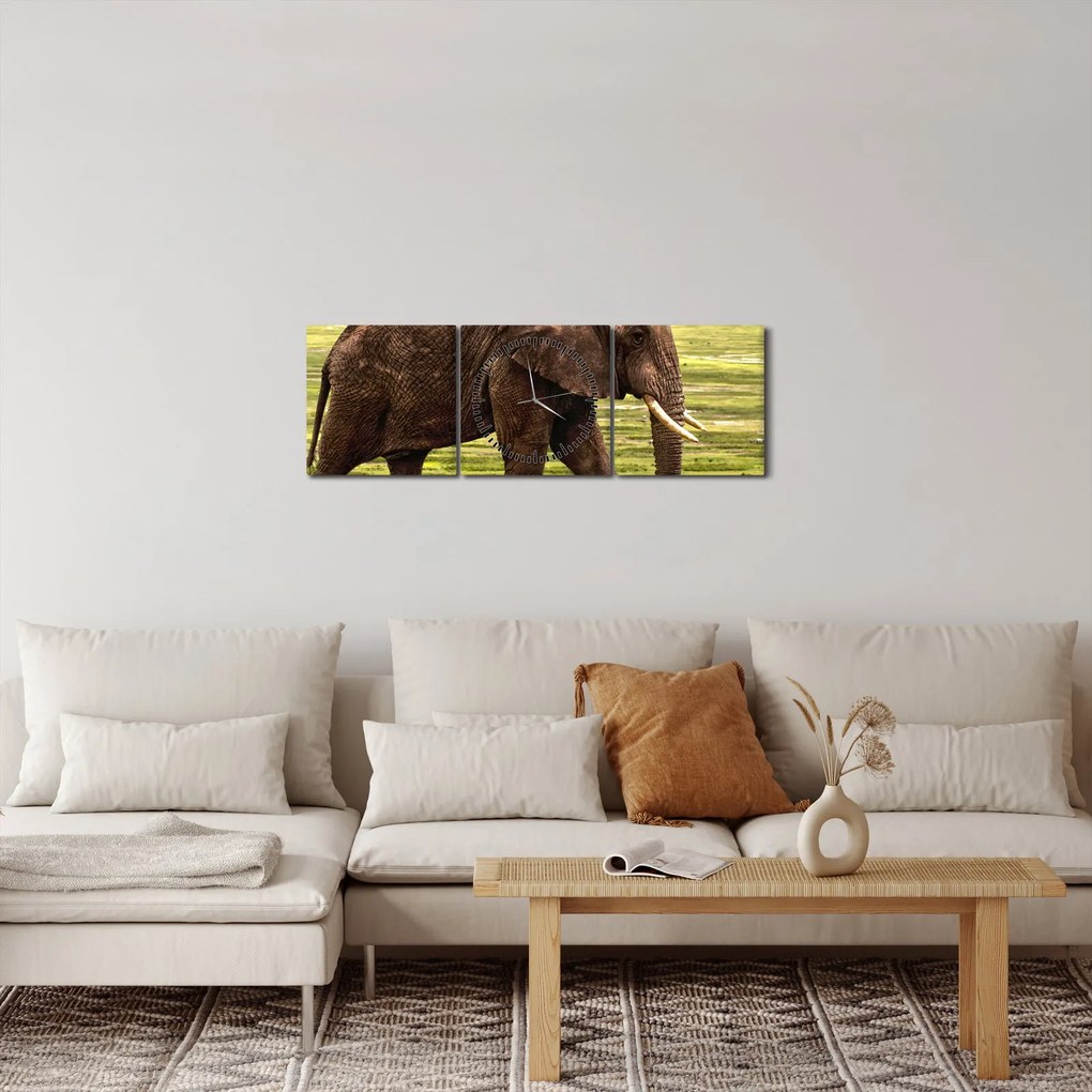 Tablou - Elefantul (cu ceas) (90x30 cm)
