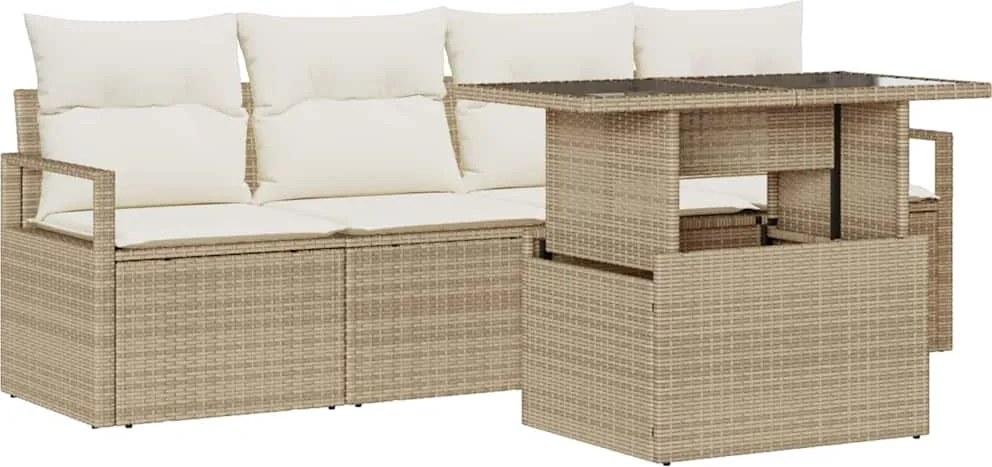 vidaXL Set de canapele pentru grădină 5 pcs Bej Rattan poli