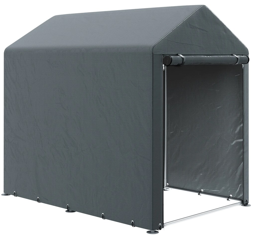Outsunny Magazie pentru Scule cu Protecție UV și Intrare cu Fermoar, Cort de Garaj, 120x179x165 cm, Gri Închis | Aosom Romania