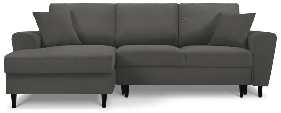 Colțar extensibil cu tapițerie reiată și șezlong pe partea stângă Micadoni Home Moghan, gri închis