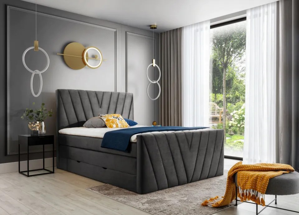 Pat tapitat, boxspring, cu spatiu pentru depozitare, 180x200 cm, Candice 1, Eltap (Culoare: Negru pepit - Vero 5)