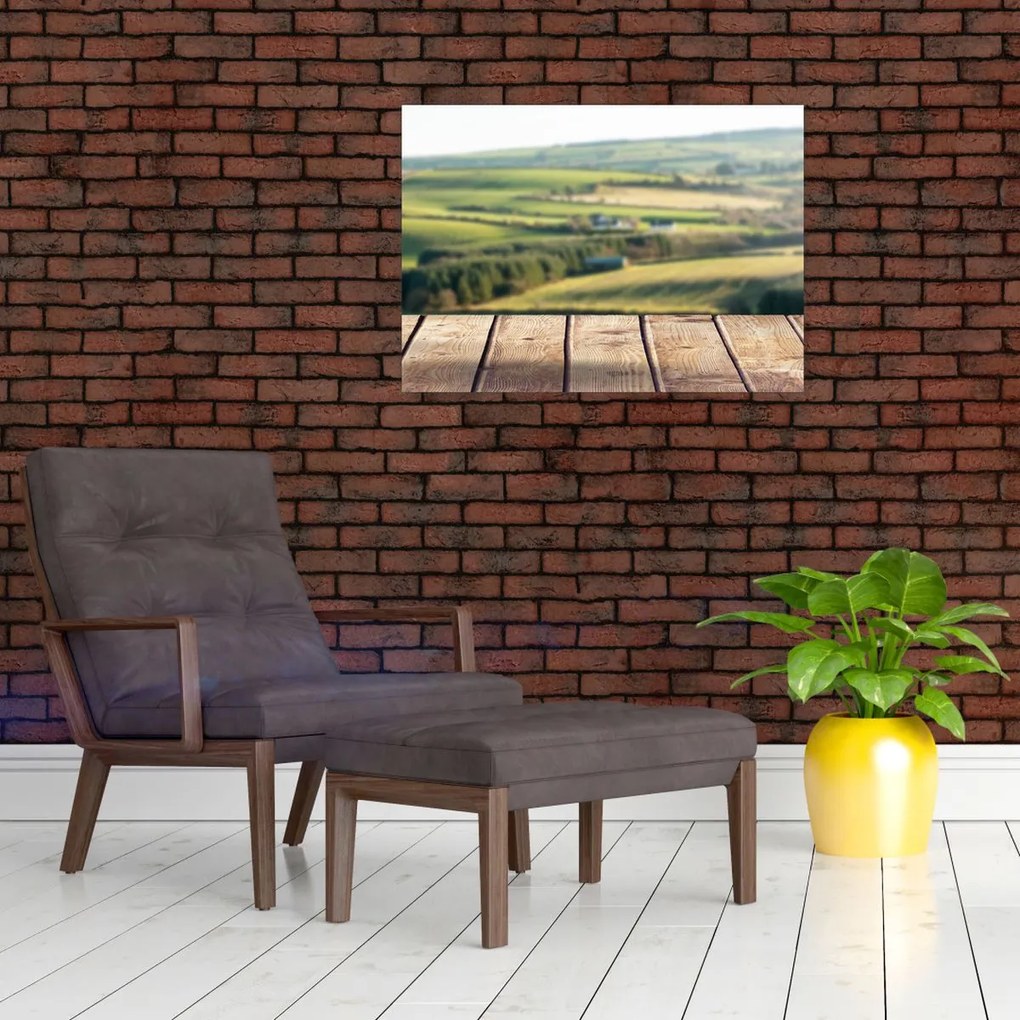 Tablou - Raft din lemn cu peisaj (70x50 cm)