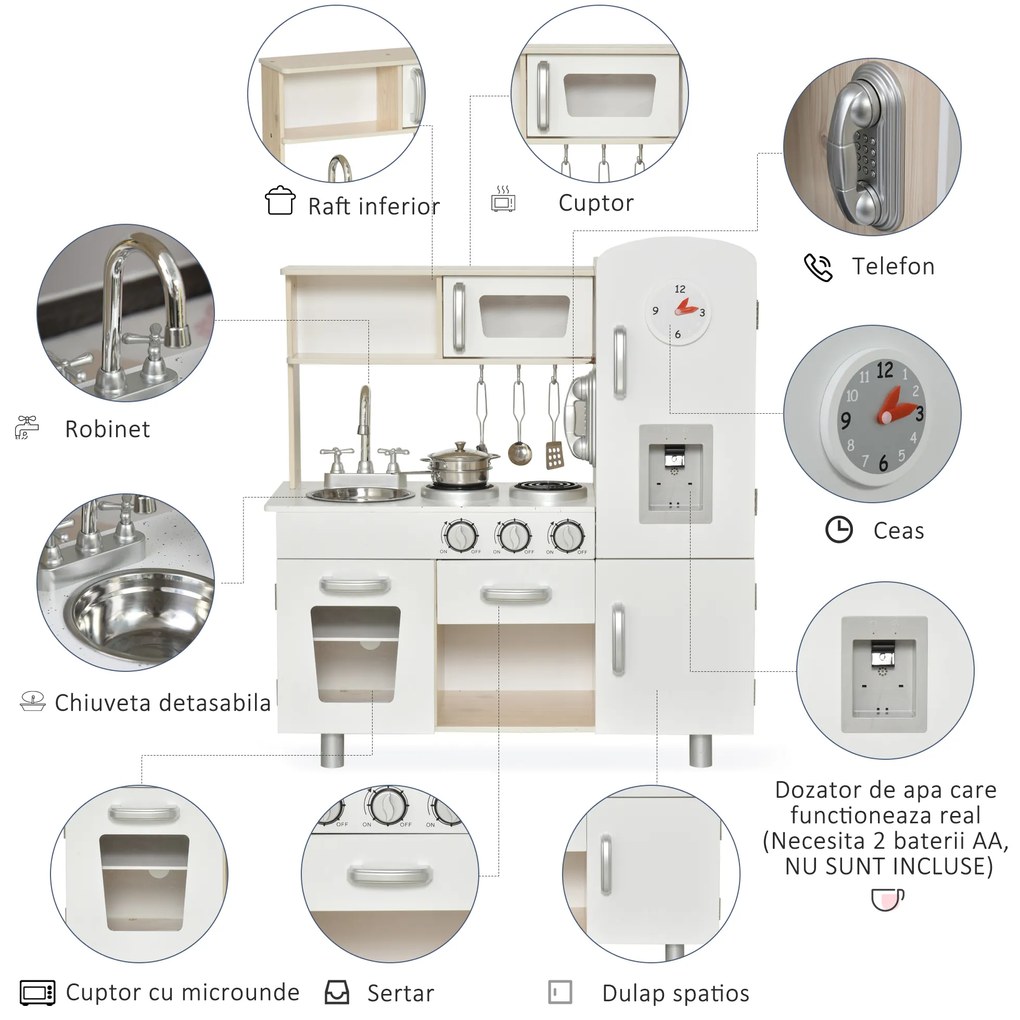 HOMCOM bucatarie de jucarie, oale incluse, 74x30x81cm | Aosom Romania