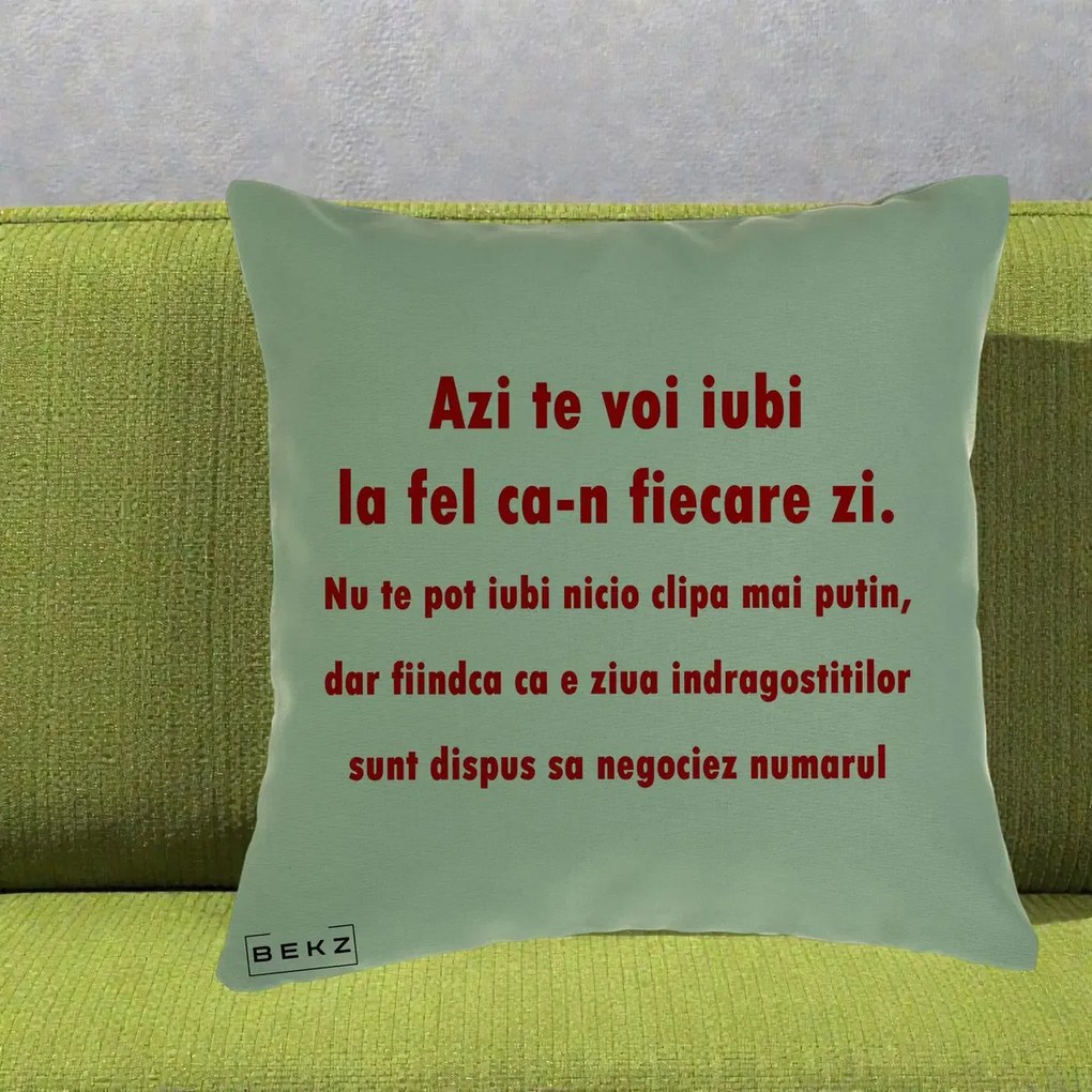 Cadou pentru Iubita - Perna Personalizata Azi Te Voi Iubi, 40x40 cm, Verde, Husa Detasabila, Perna Inclusa, BEKZ®