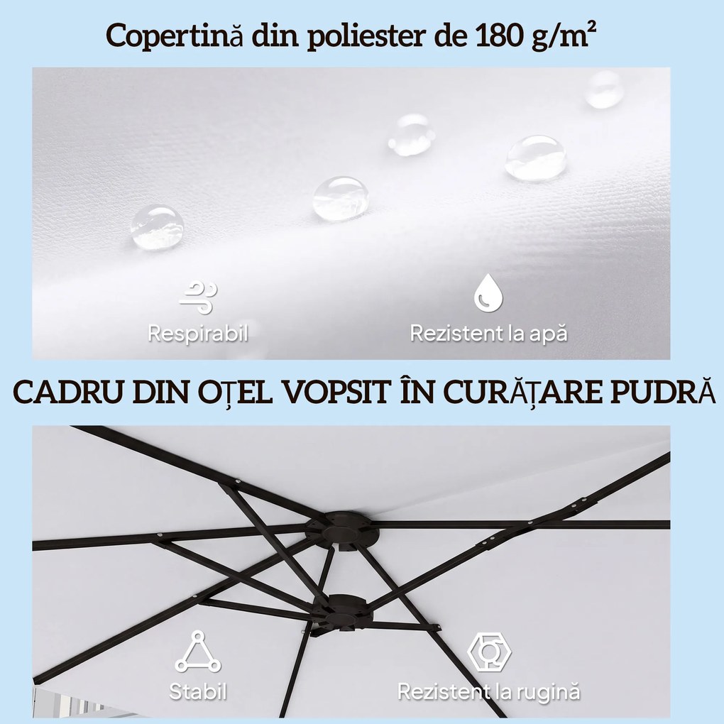 Outsunny Umbrelă Dublă de Grădină 4.6x2.7 m, Umbrelă de Exterior cu Manivelă, Husă Protectoare, 12 Spițe, Anti UV 50+, pentru Terasă Balcon Piscină Grădină, Alb | Aosom Romania